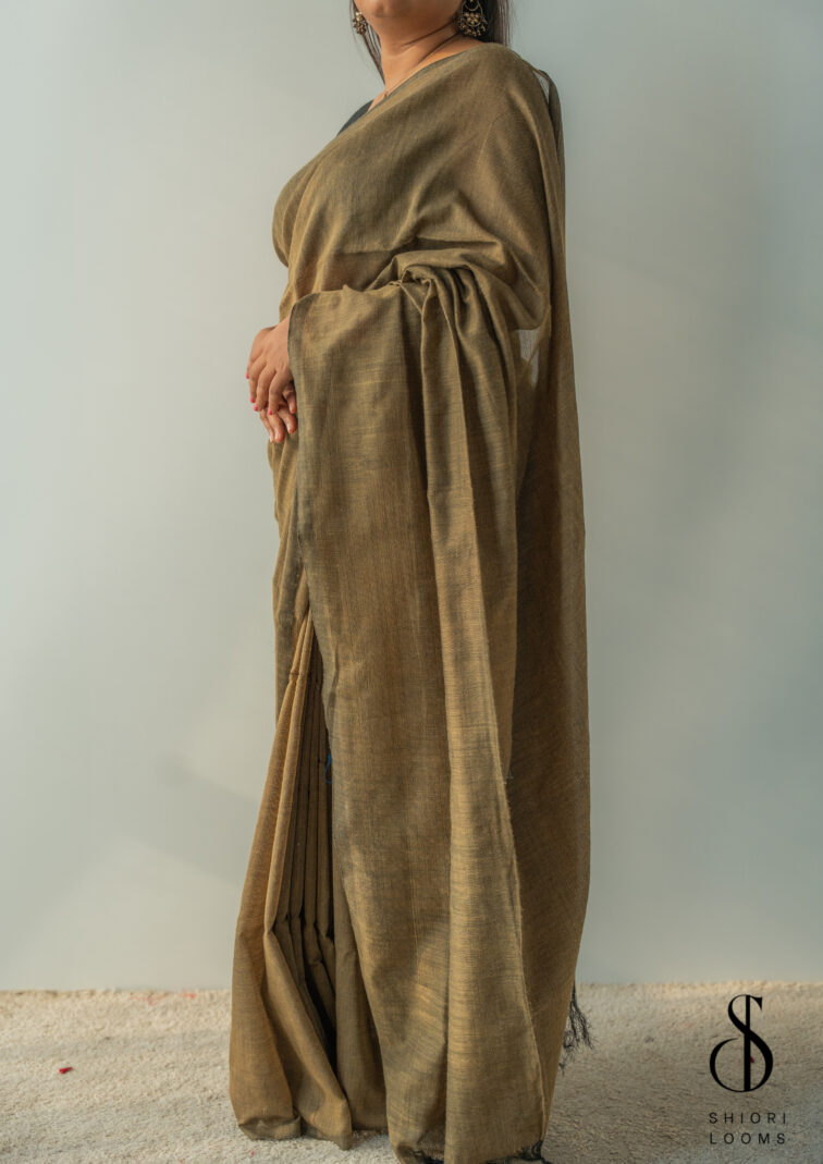 Handwoven Solid Brown Cotton Saree