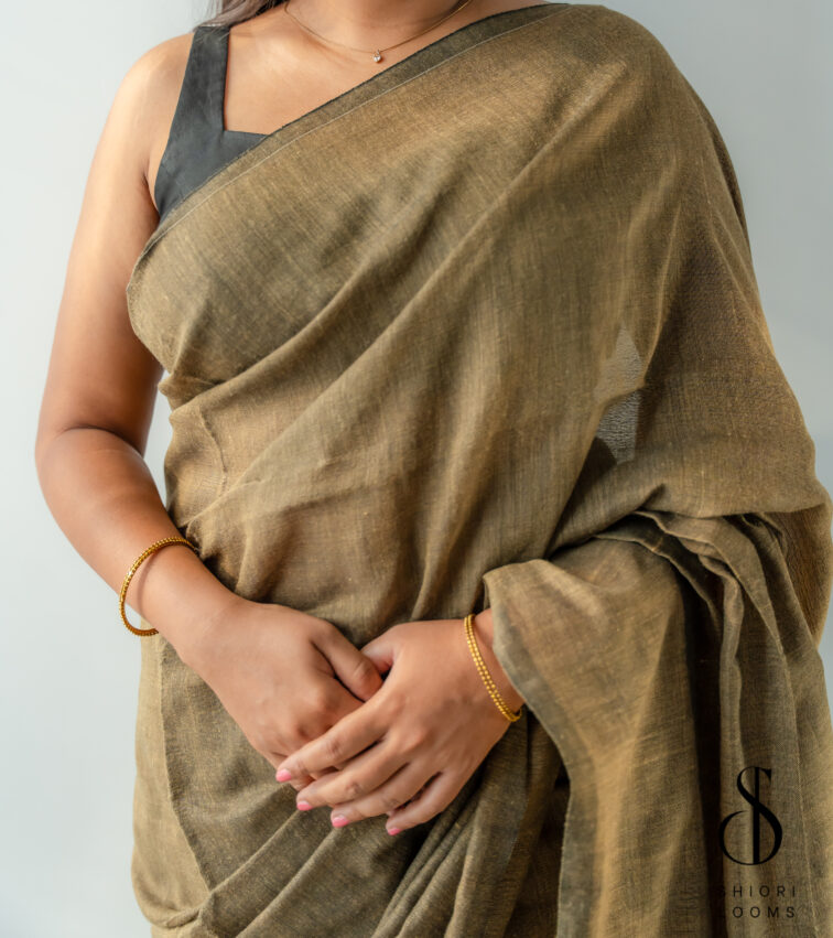 Handwoven Solid Brown Cotton Saree