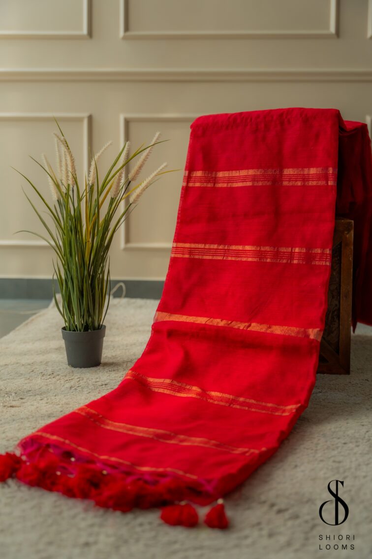Handwoven Pinkish Red Cotton Silk Saree