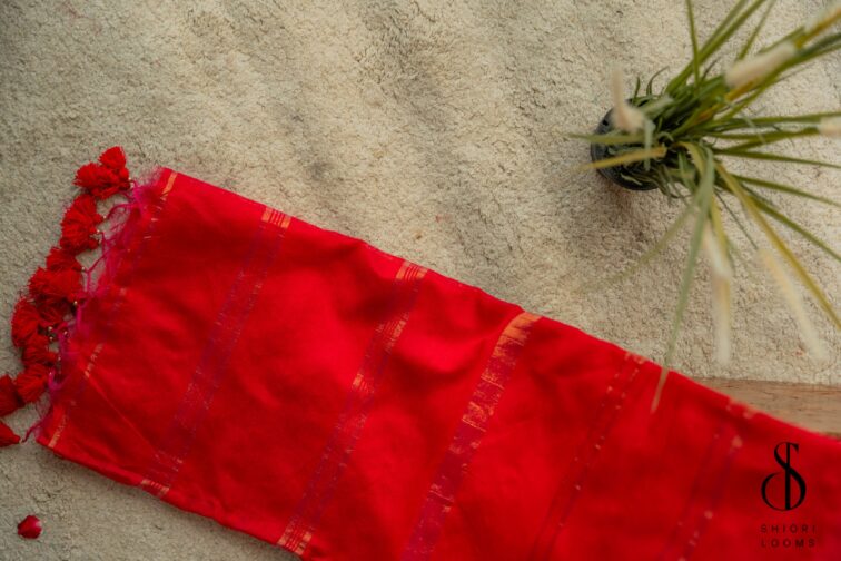 Handwoven Pinkish Red Cotton Silk Saree