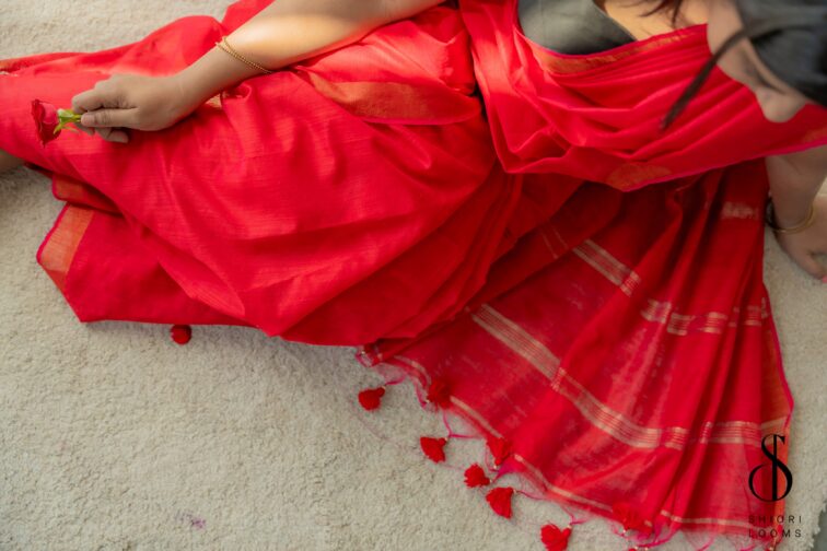 Handwoven Pinkish Red Cotton Silk Saree