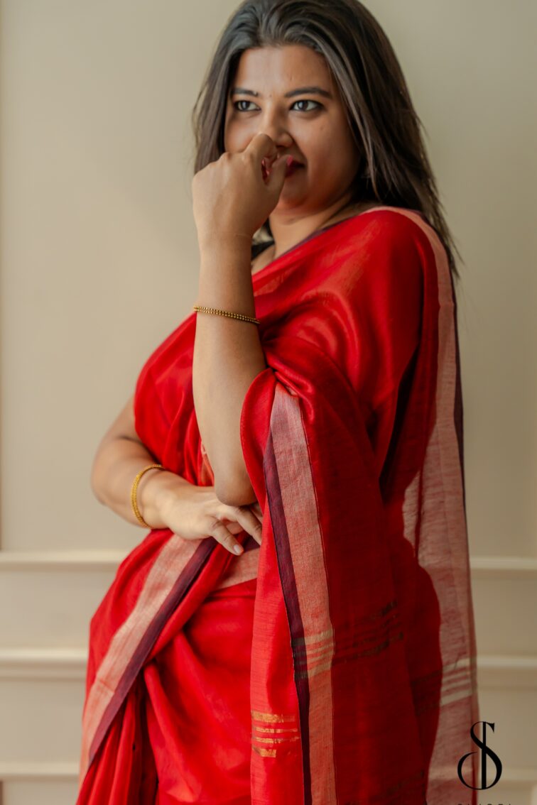 Handwoven Maroon cotton silk saree