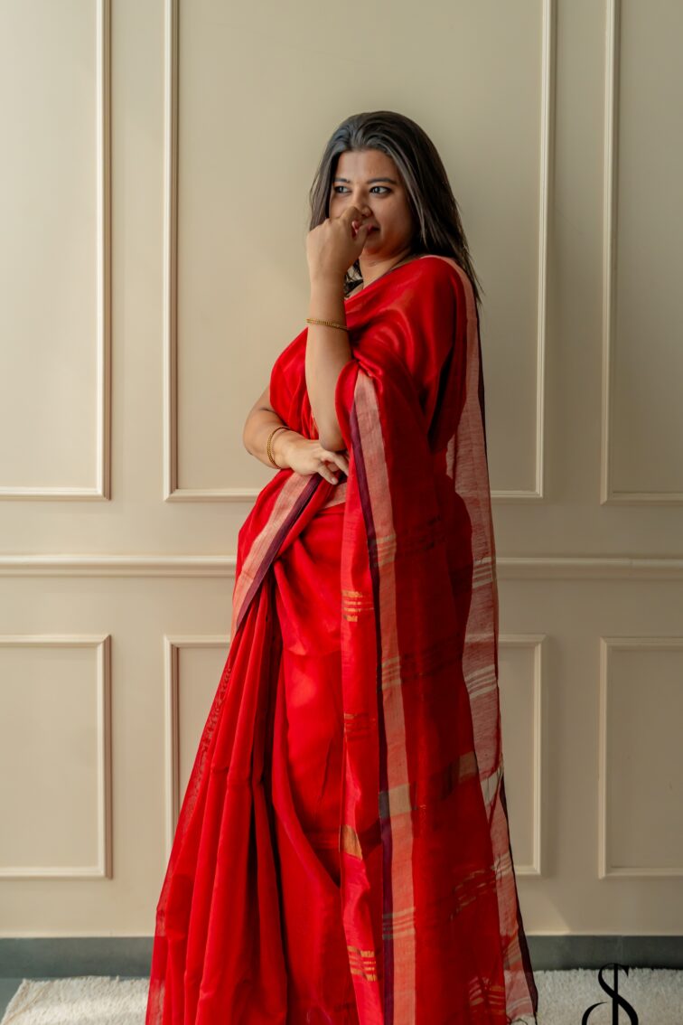 Handwoven Maroon cotton silk saree