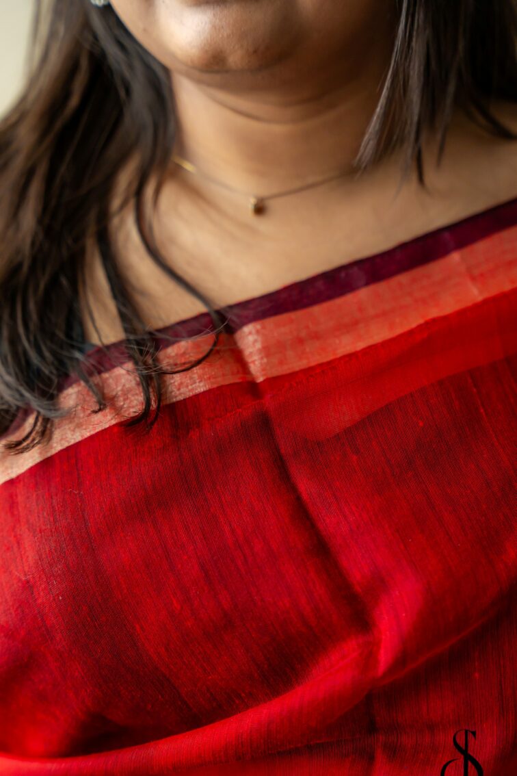 Handwoven Maroon cotton silk saree