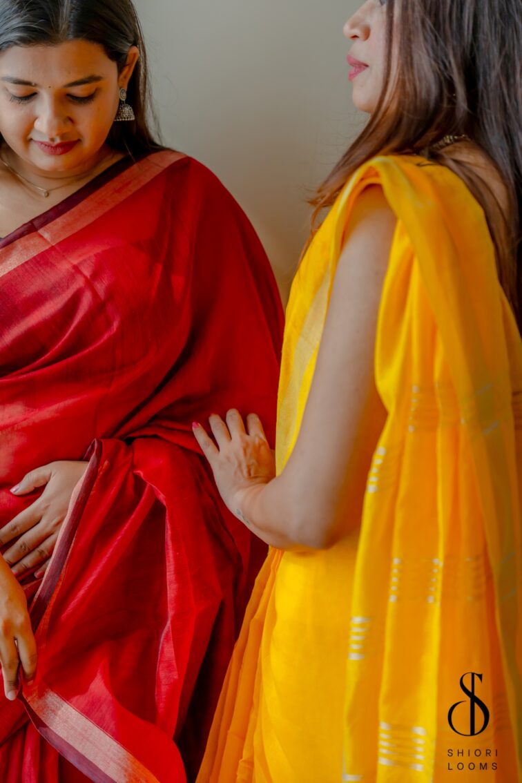 Handwoven Maroon cotton silk saree