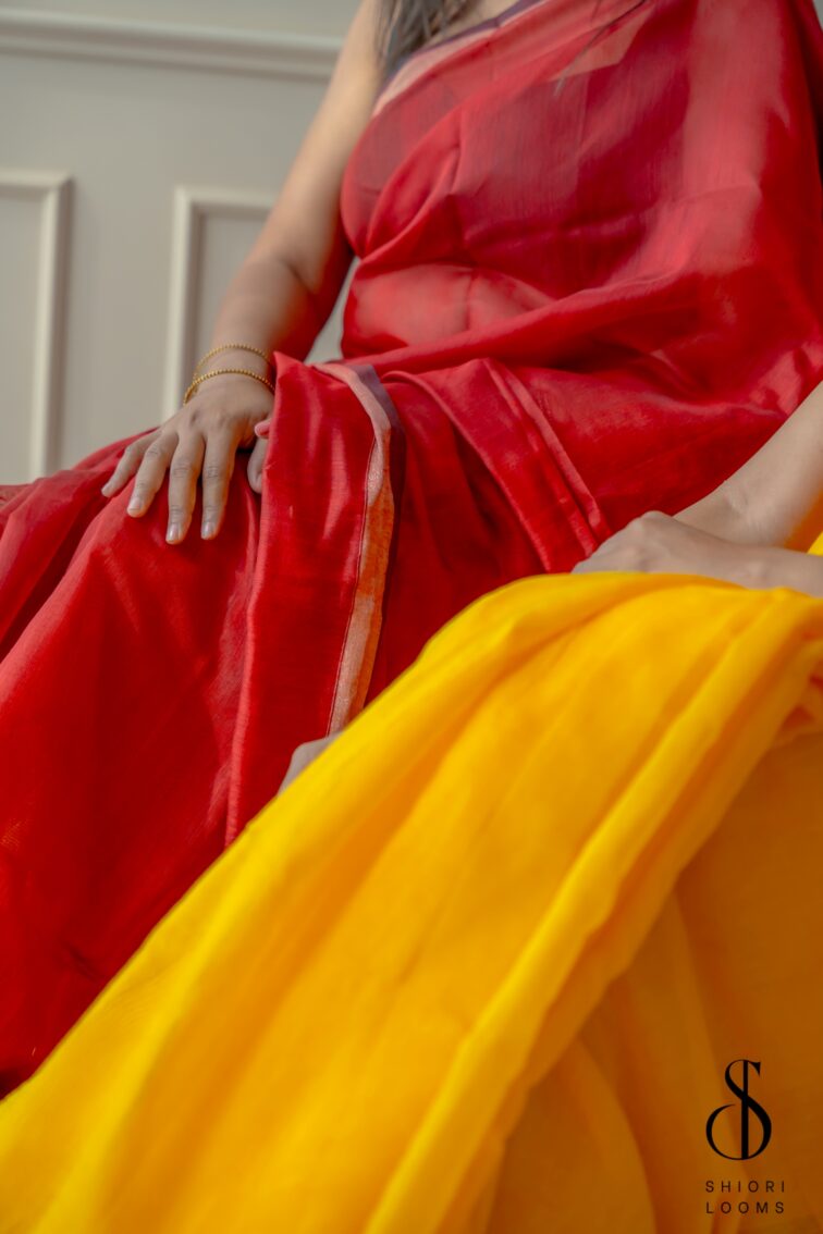 Handwoven Maroon cotton silk saree