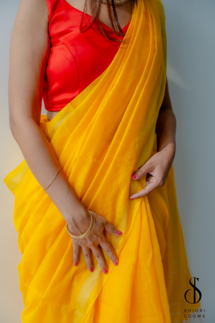 Handwoven Yellow Cotton Silk Saree