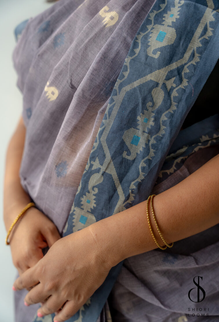 Handwoven Pure Mercerized Cotton Saree Light Purple