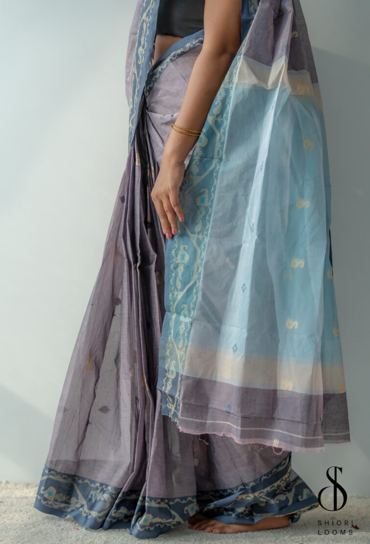 Handwoven Pure Mercerized Cotton Saree Light Purple