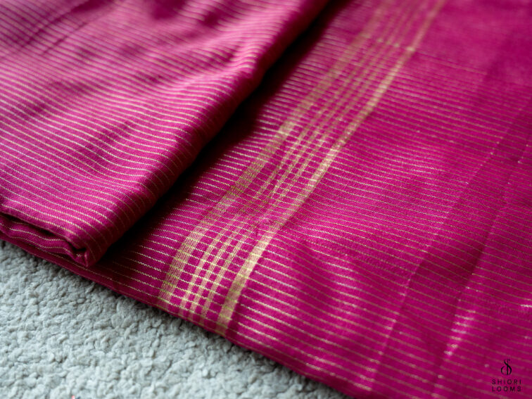 Handwoven Pink cotton saree with Zari Stripes