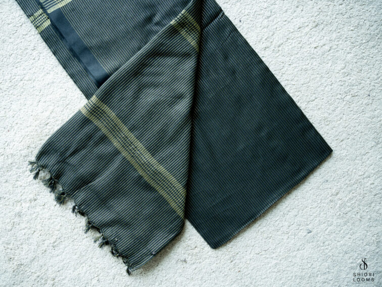 Handwoven Black cotton saree with Zari stripes