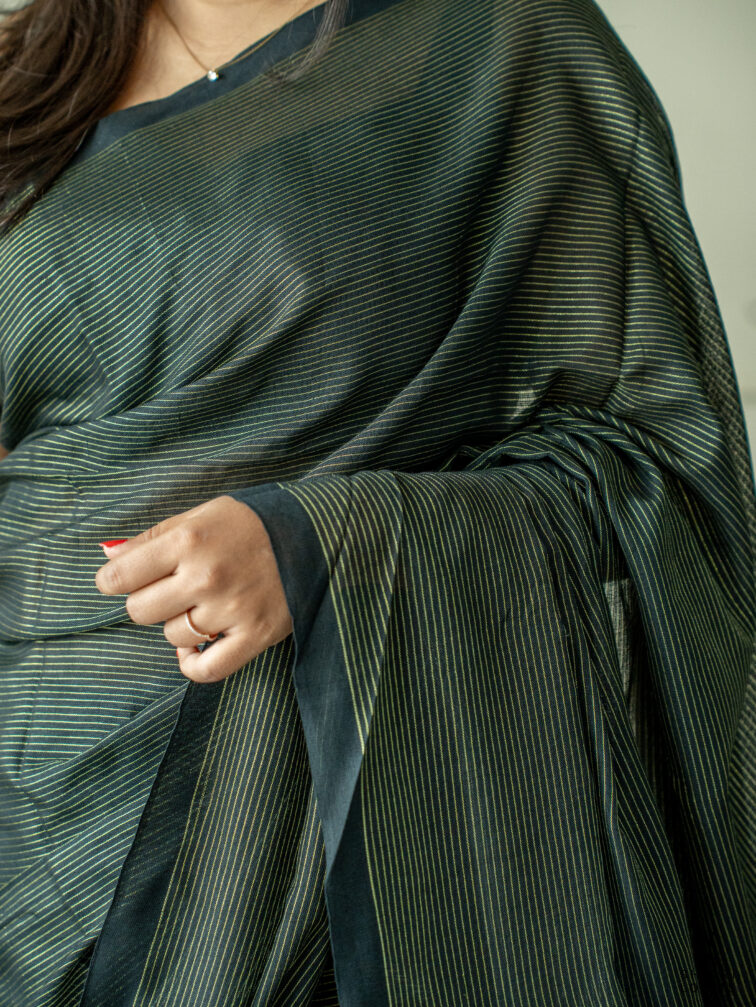 Handwoven Black cotton saree with Zari stripes