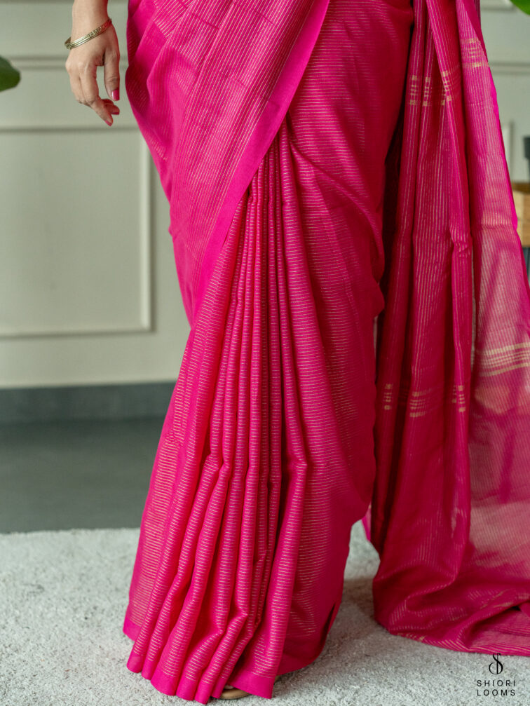 Handwoven Pink cotton saree with Zari Stripes