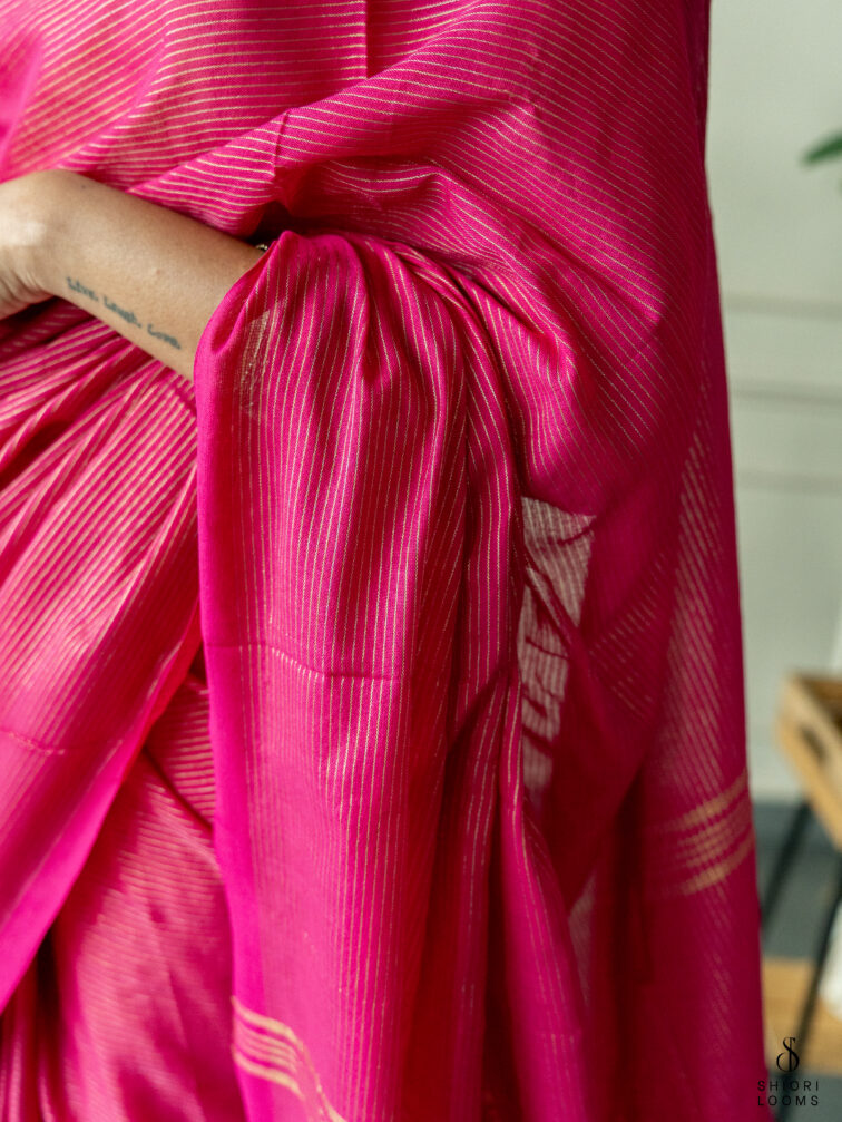 Handwoven Pink cotton saree with Zari Stripes