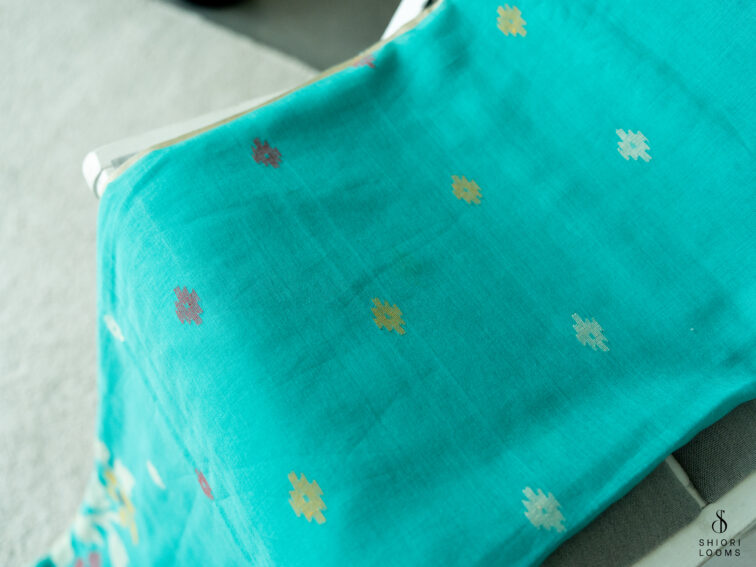 Handwoven Pure cotton Jamdani saree in sea green