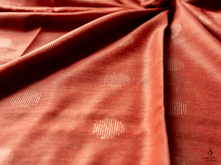 Handwoven Matka silk saree in rust orange