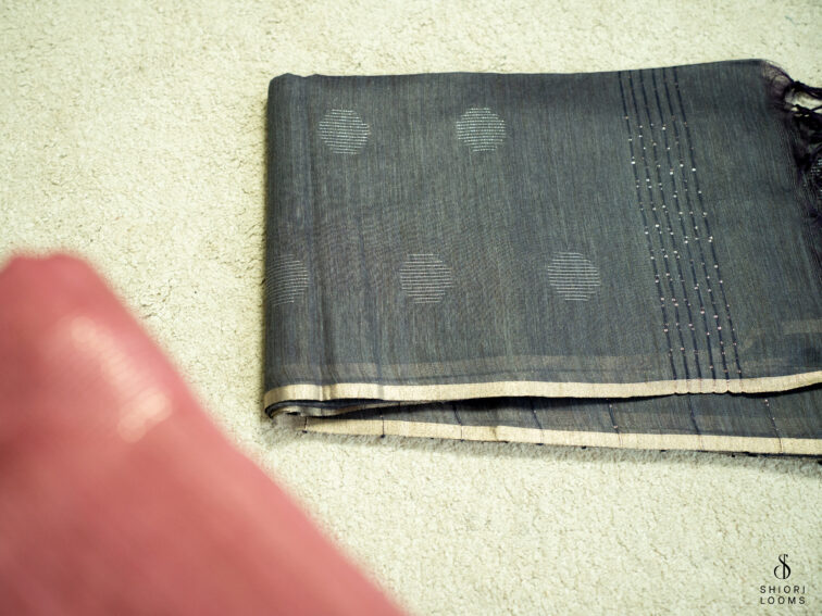 Handwoven Matka silk saree in navy blue