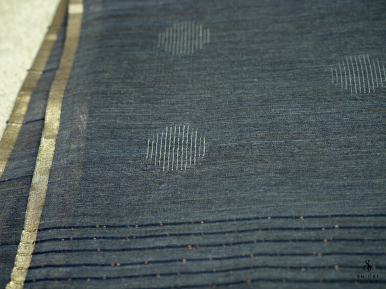 Handwoven Matka silk saree in navy blue