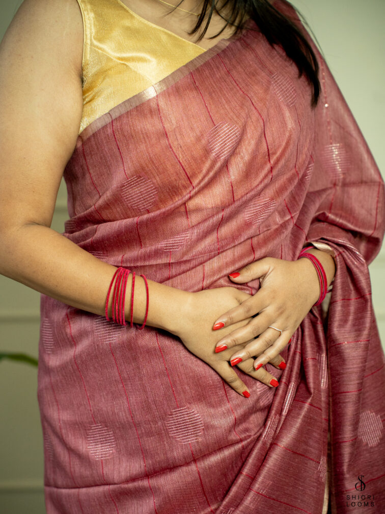 Handwoven Matka Silk Saree in Mauve Pink