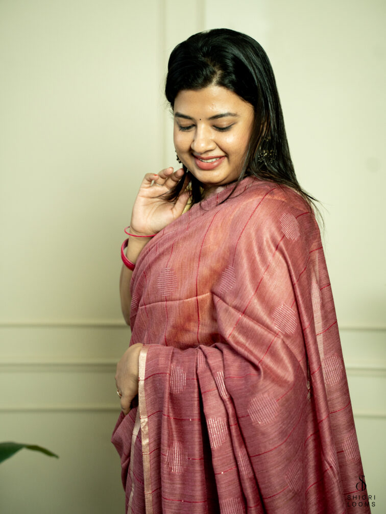 Handwoven Matka Silk Saree in Mauve Pink
