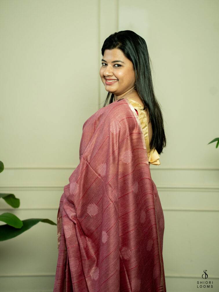 Handwoven Matka Silk Saree in Mauve Pink