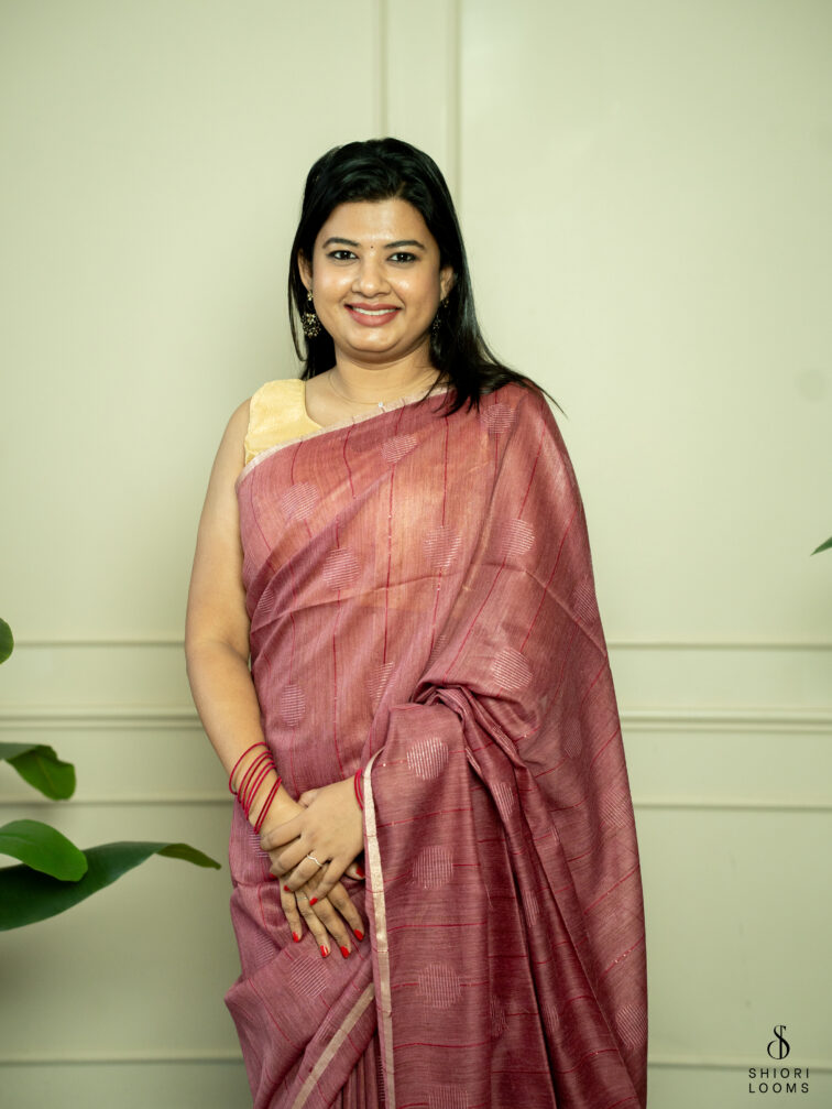 Handwoven Matka Silk Saree in Mauve Pink