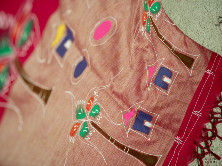Handpainted cotton saree in Magenta pink