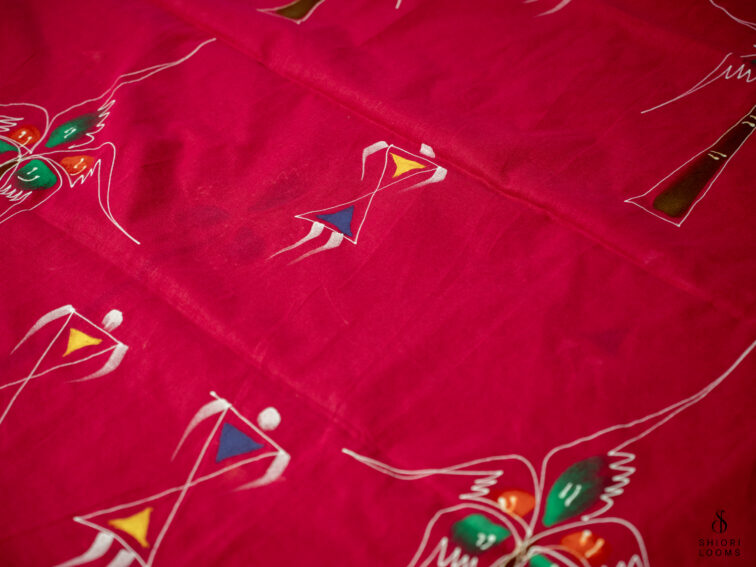 Handpainted cotton saree in Magenta pink