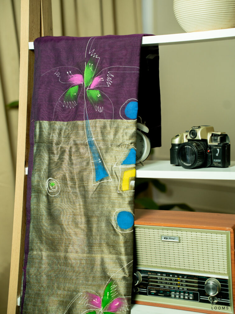 Handpainted cotton saree in purple