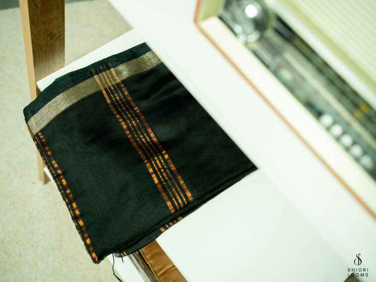 Handwoven cotton silk saree in black