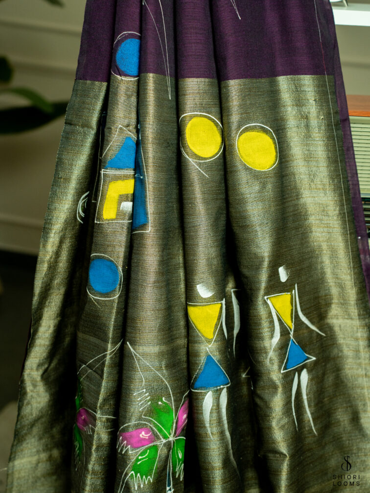 Handpainted cotton saree in purple