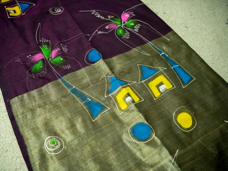 Handpainted cotton saree in purple