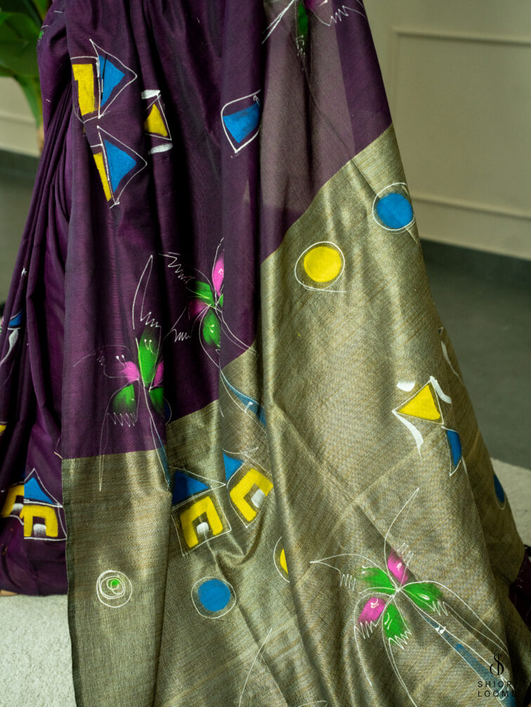 Handpainted cotton saree in purple