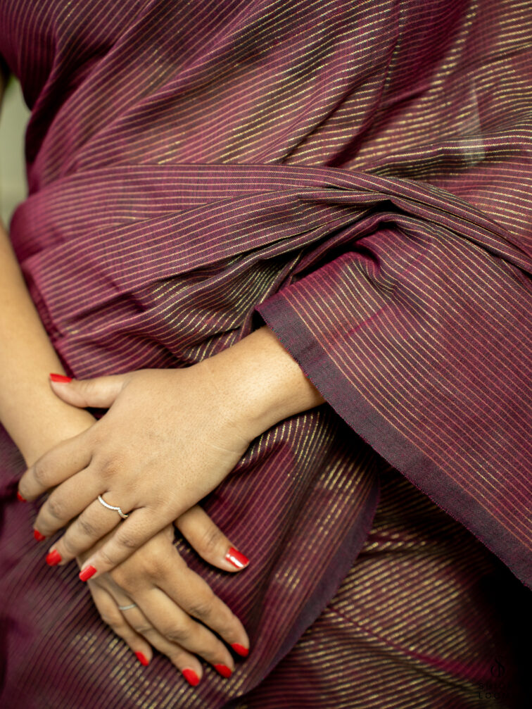Handwoven Maroon cotton saree with Zari stripes