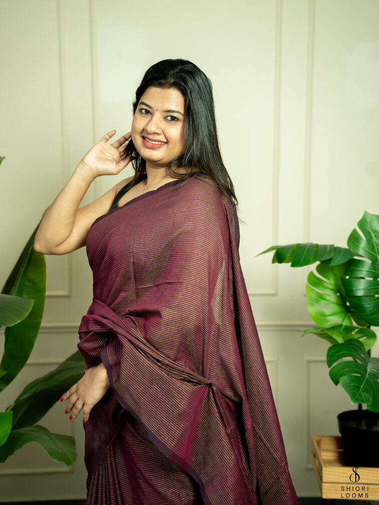 Handwoven Maroon cotton saree with Zari stripes