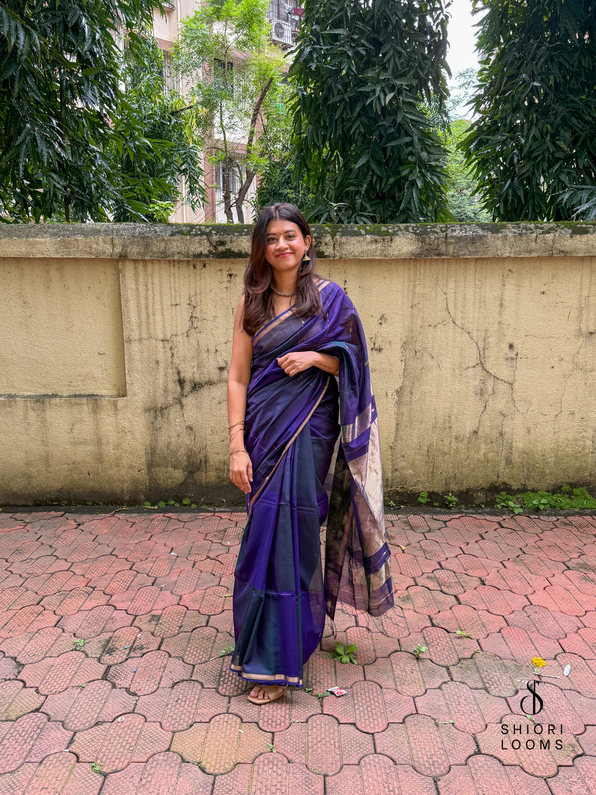 Handwoven Silk Cotton Maheshwari Saree in Violet