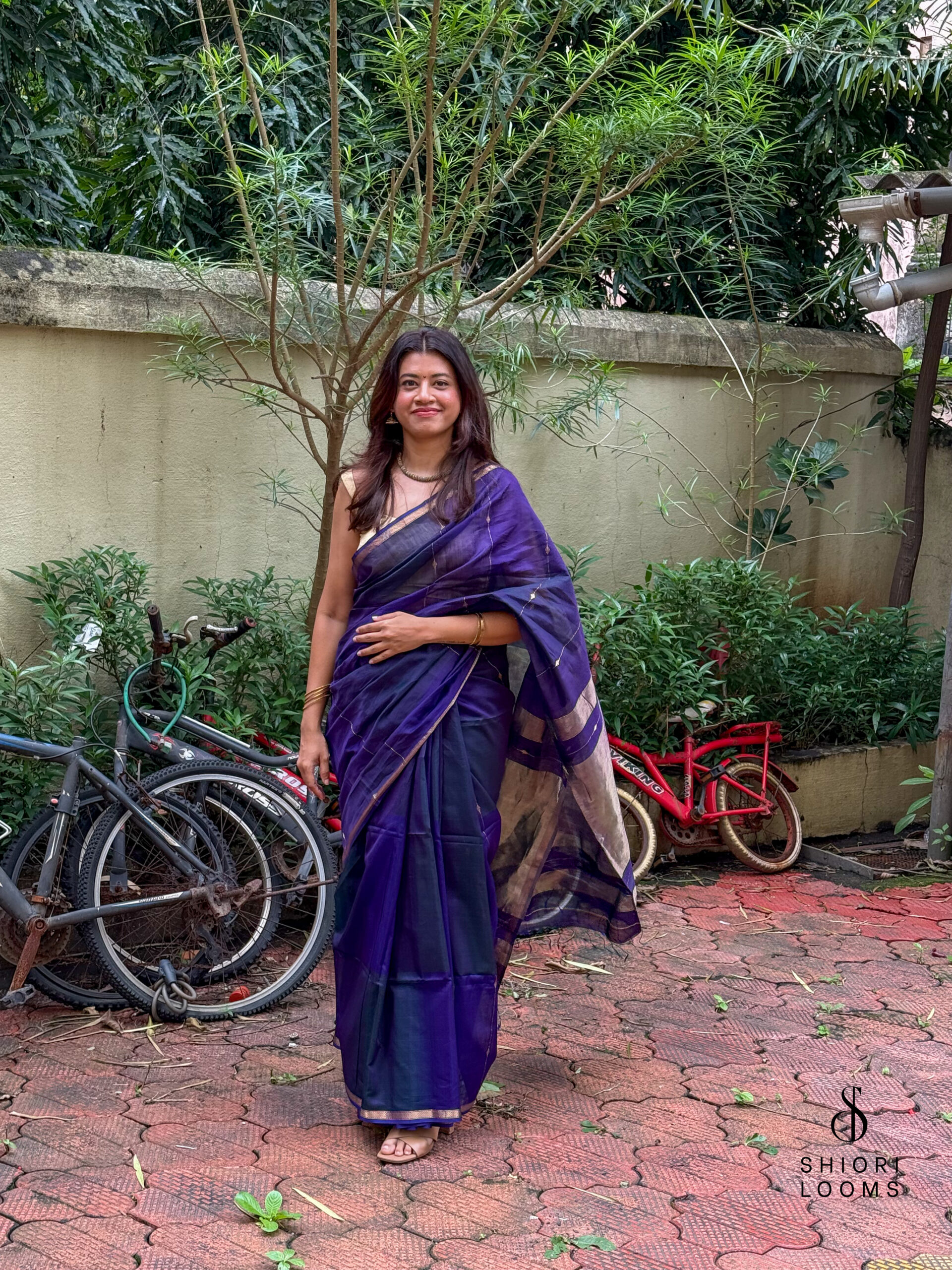 Handwoven Silk Cotton Maheshwari Saree in Violet