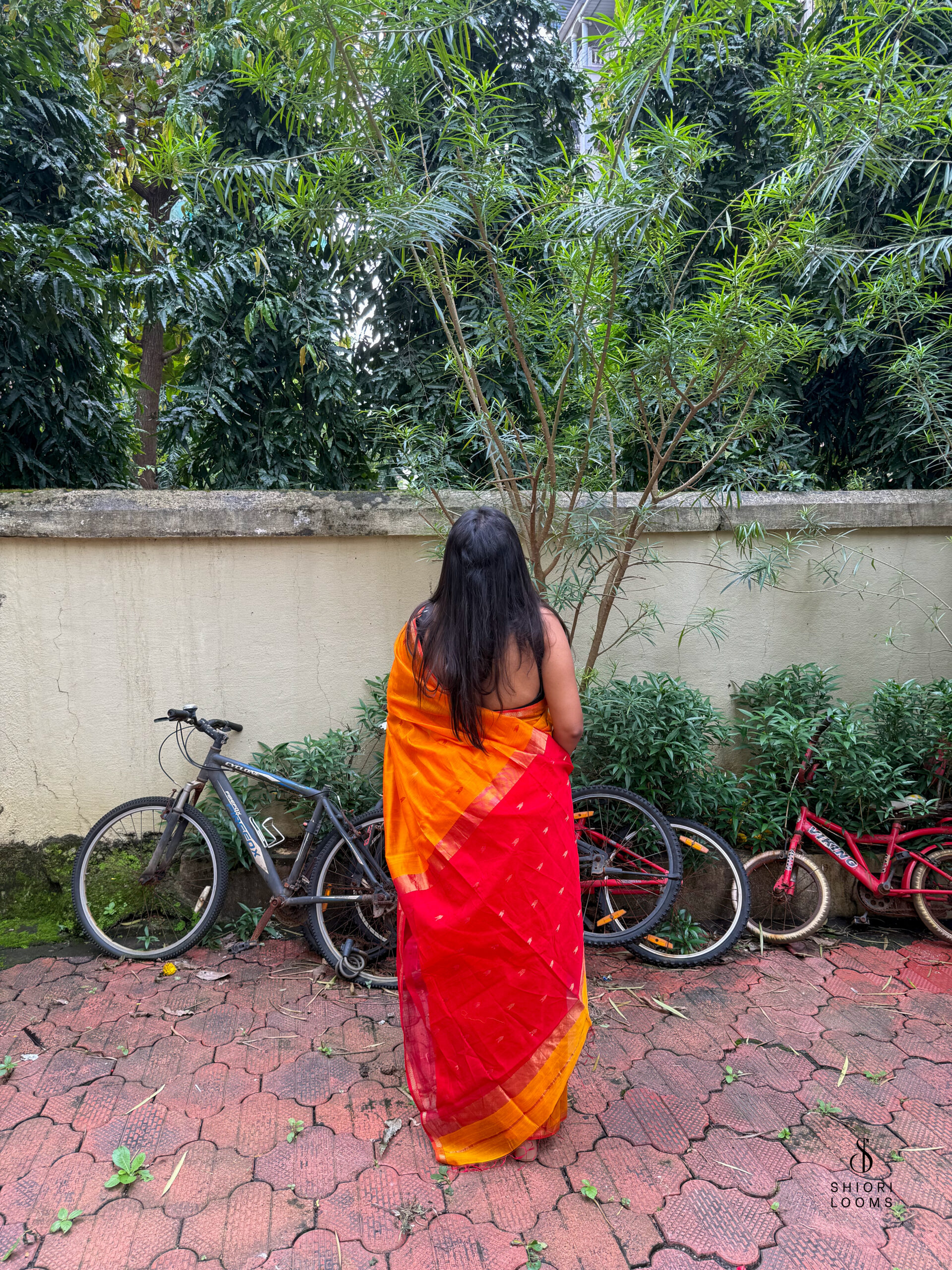 Handwoven Silk Cotton Maheshwari Saree in Yellow with Red Pallu