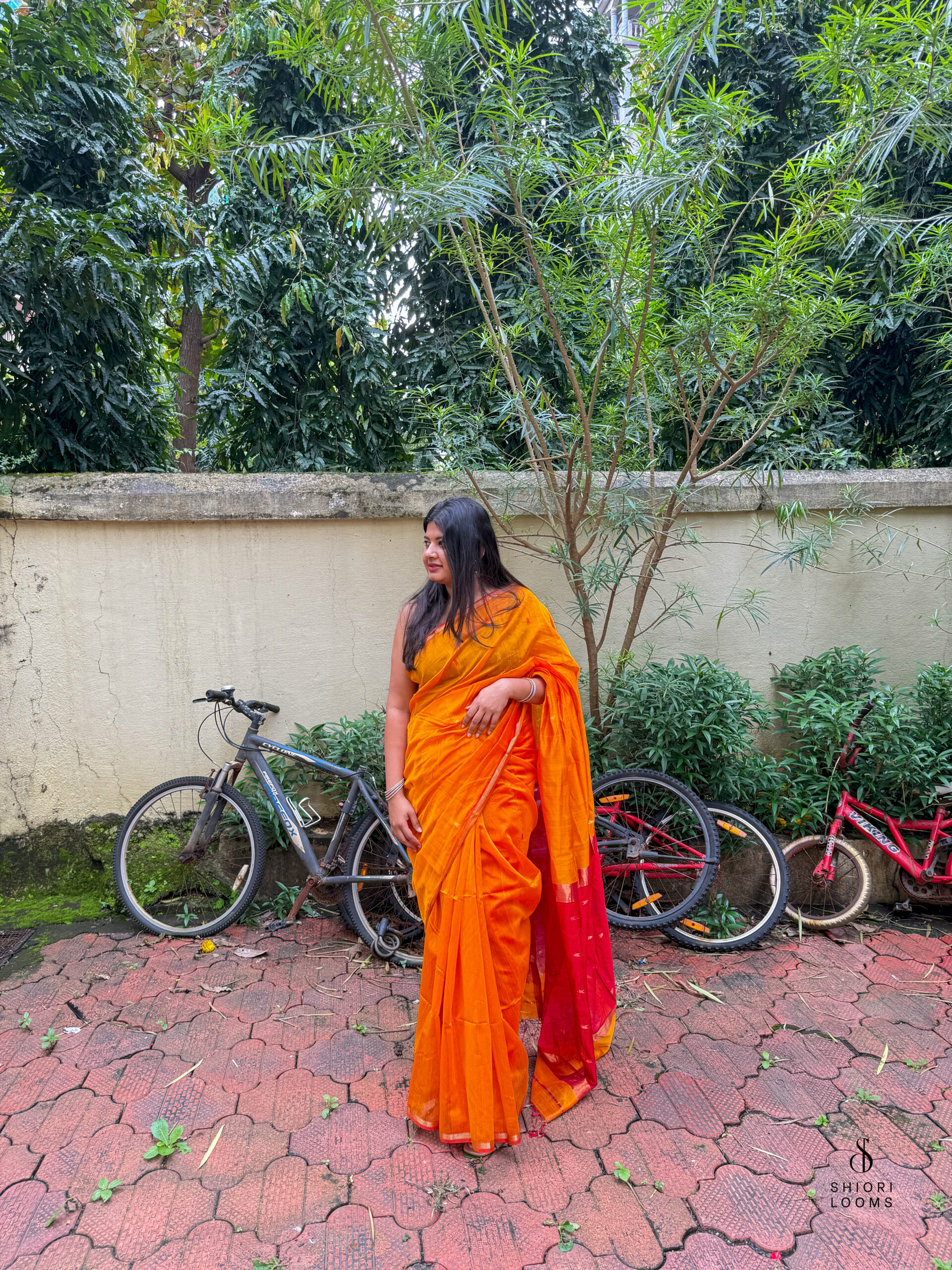 Handwoven Silk Cotton Maheshwari Saree in Yellow with Red Pallu