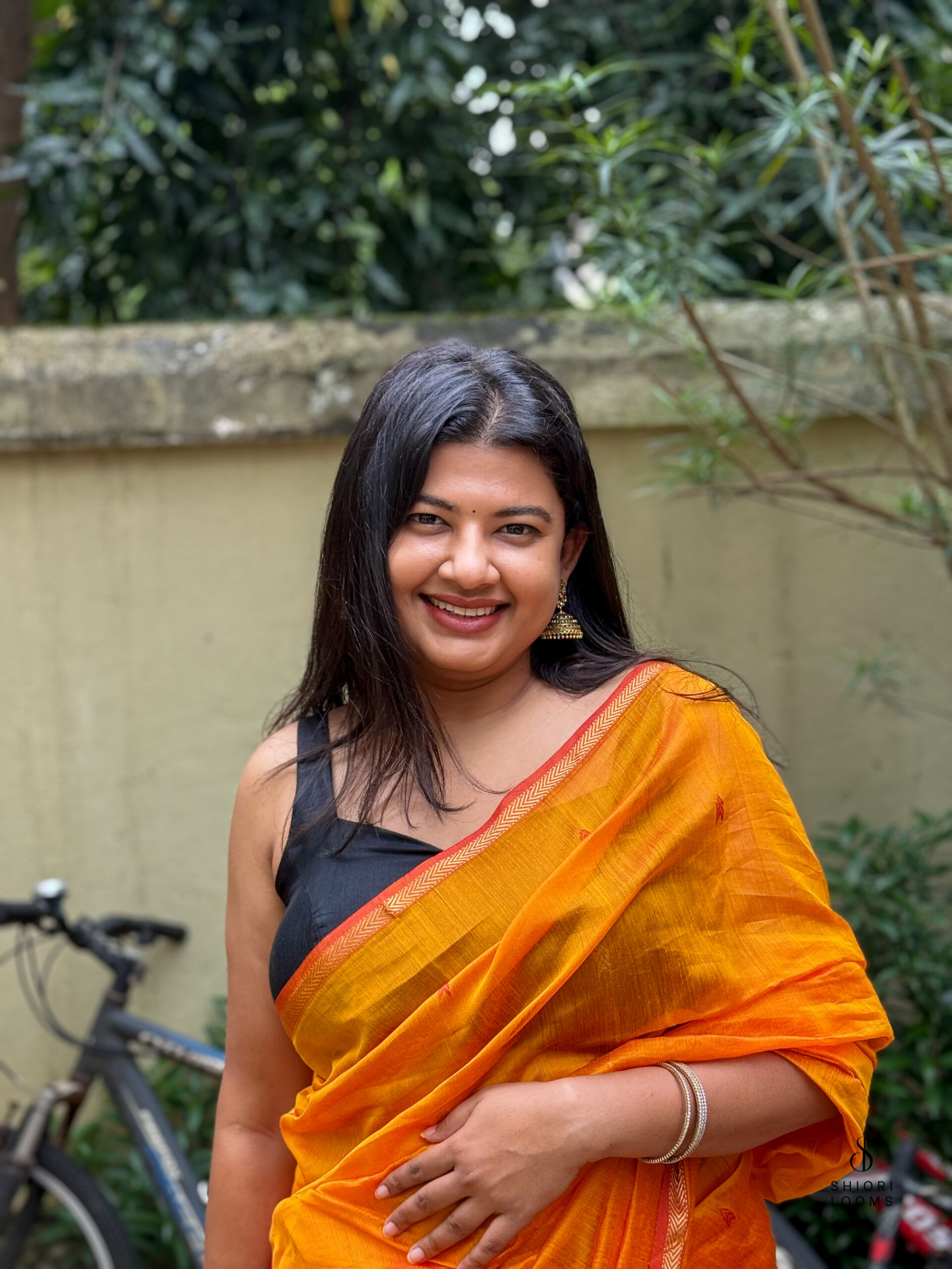 Handwoven Silk Cotton Maheshwari Saree in Yellow with Red Pallu