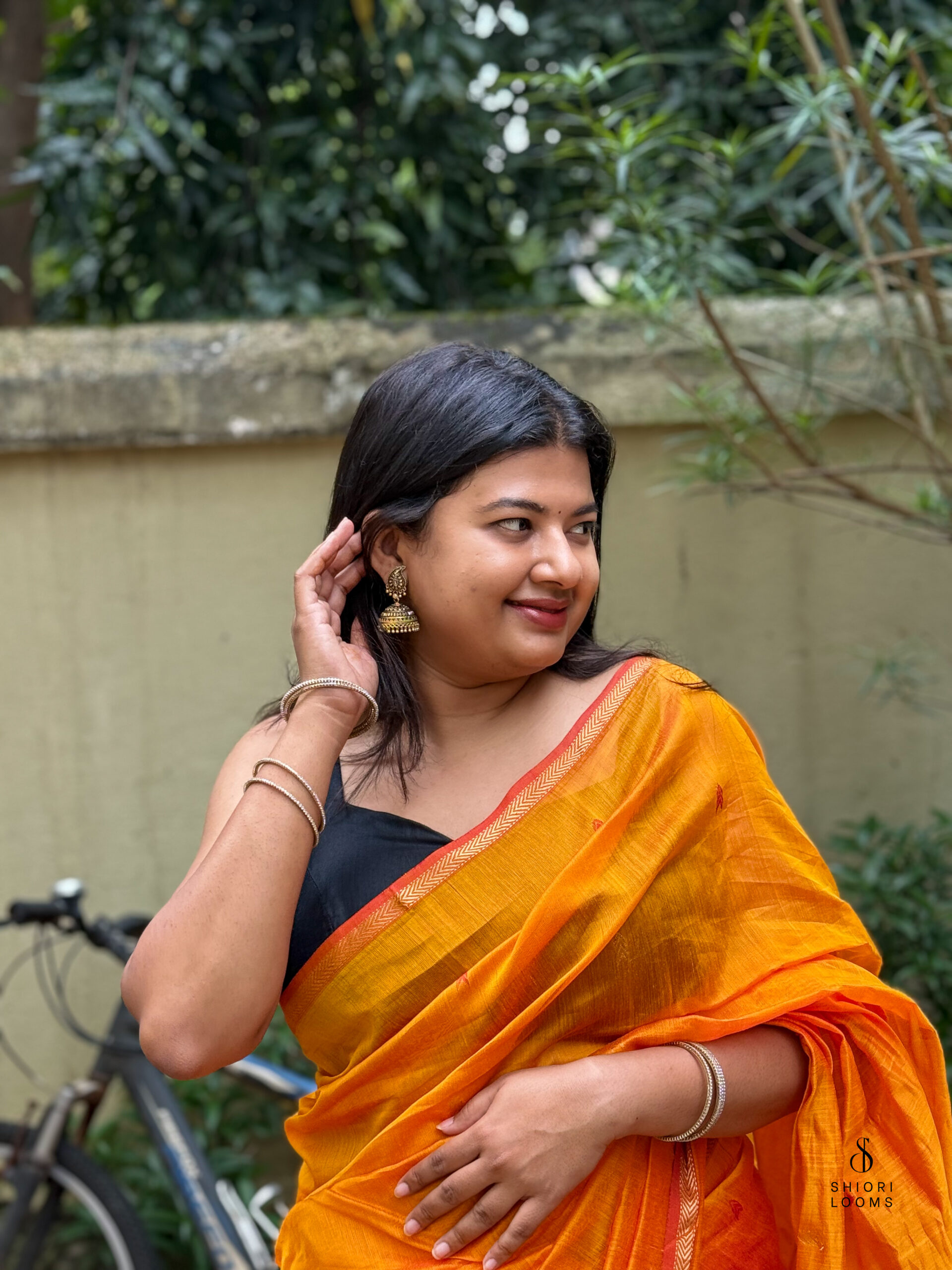 Handwoven Silk Cotton Maheshwari Saree in Yellow with Red Pallu