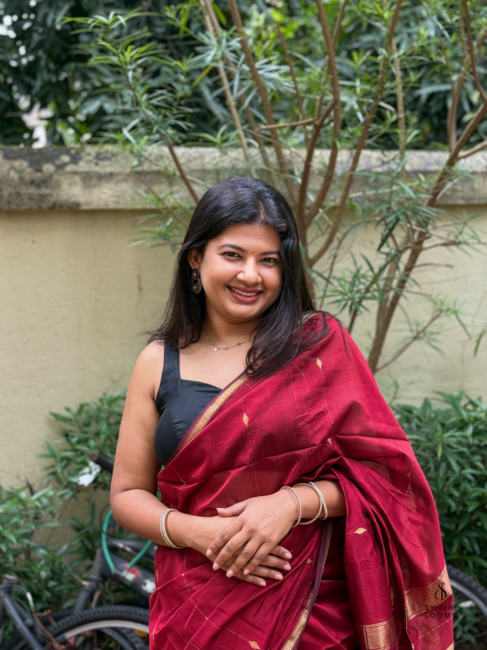 Handwoven Silk Cotton Maheshwari Saree in Maroon