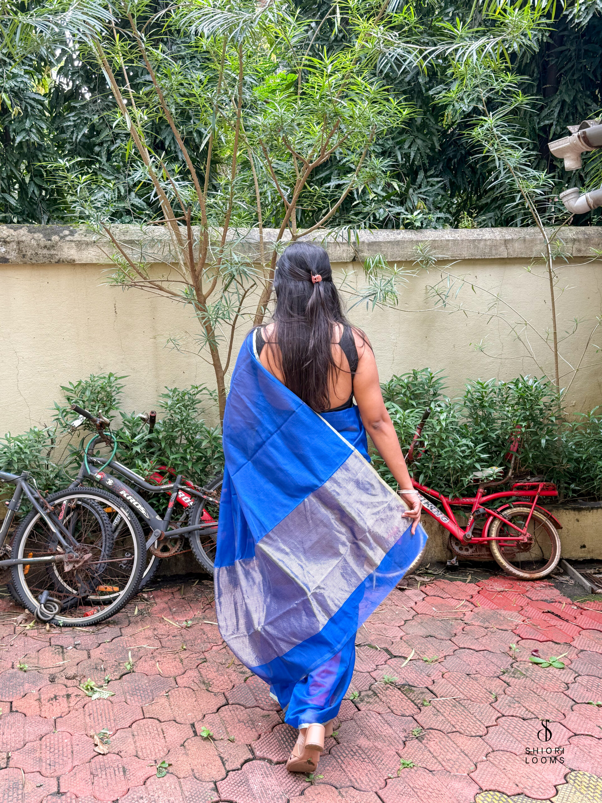 Handwoven Chanderi Silk Cotton Saree in Royal Blue
