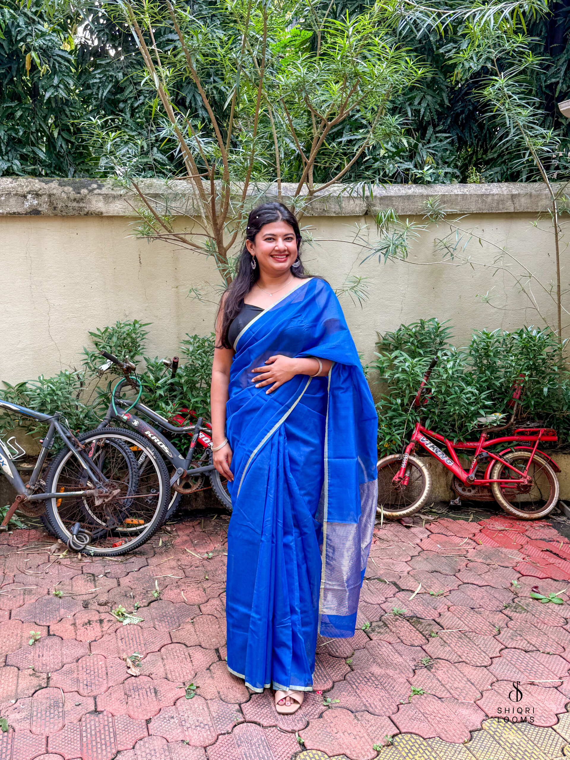 Handwoven Chanderi Silk Cotton Saree in Royal Blue
