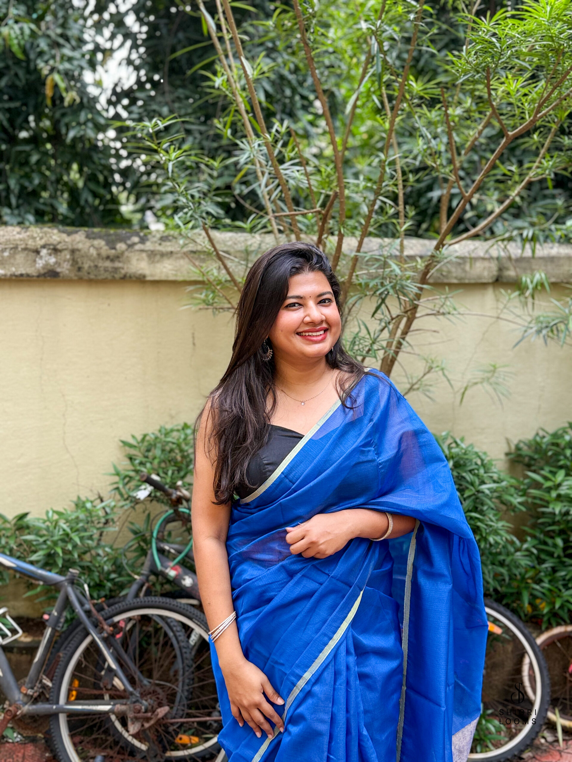 Handwoven Chanderi Silk Cotton Saree in Royal Blue