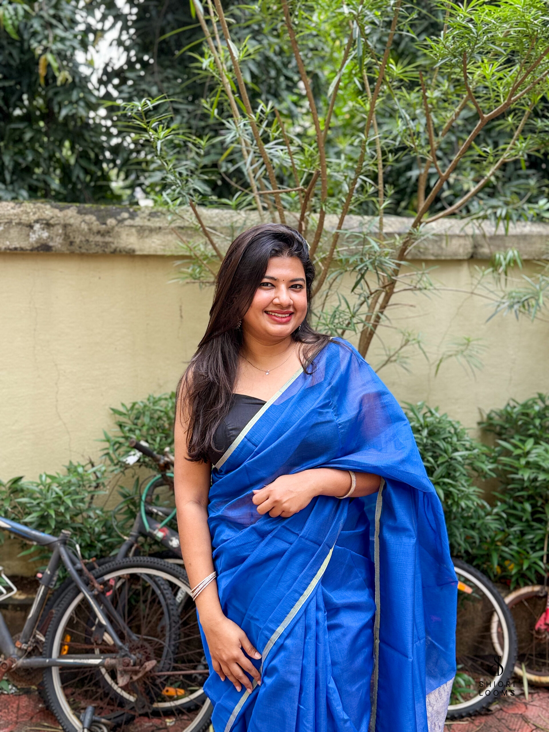 Handwoven Chanderi Silk Cotton Saree in Royal Blue
