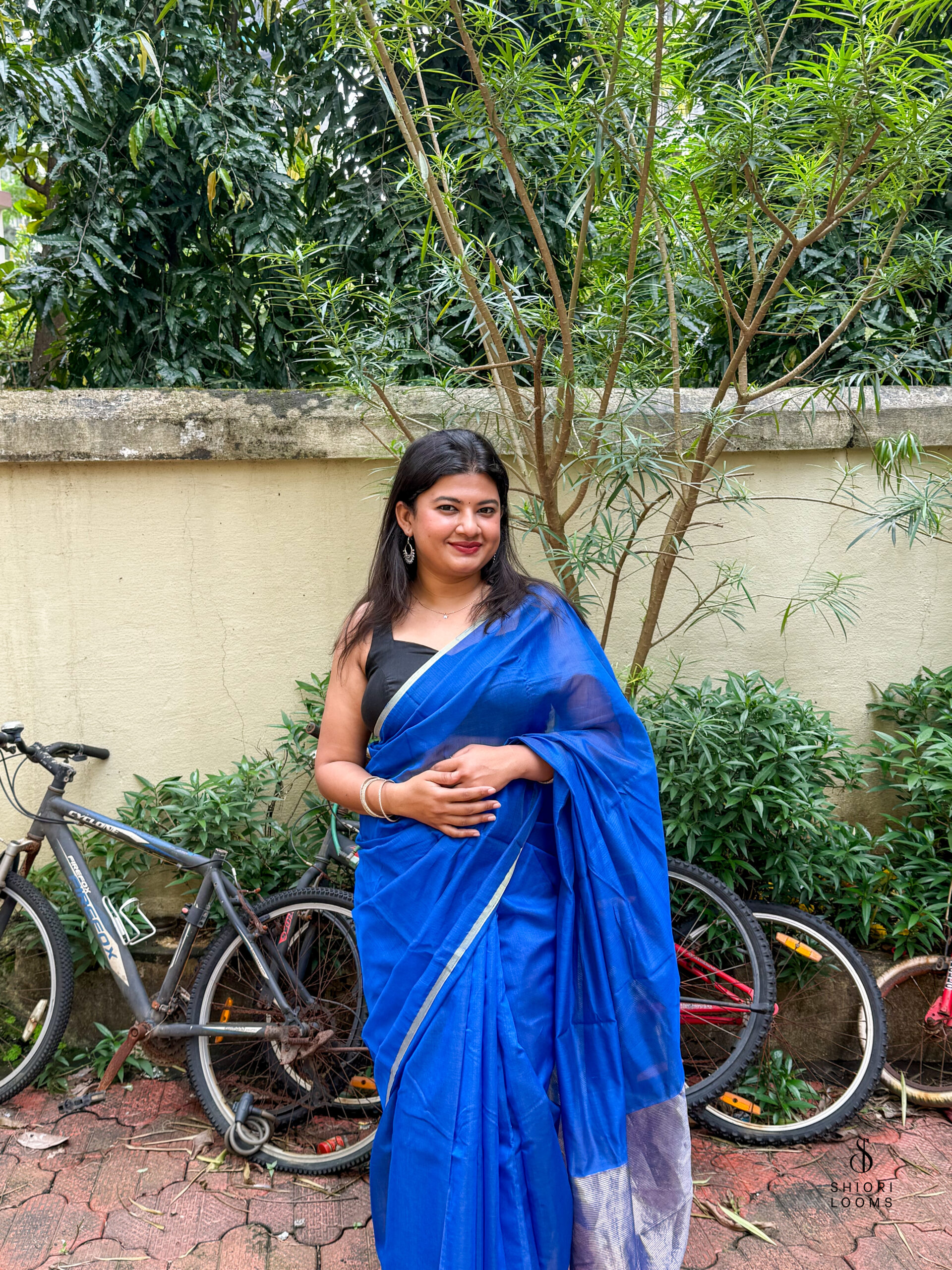 Handwoven Chanderi Silk Cotton Saree in Royal Blue