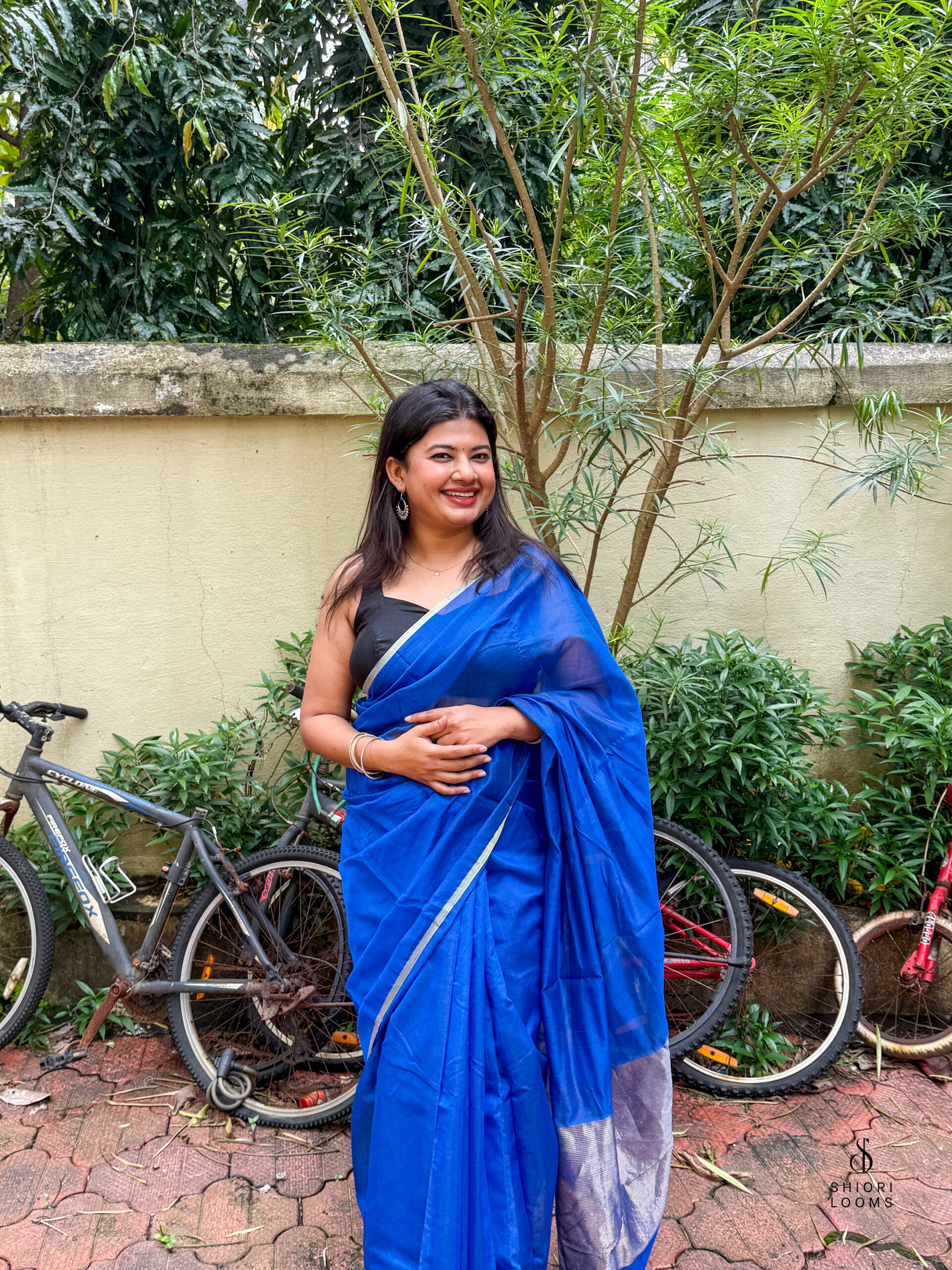 Handwoven Chanderi Silk Cotton Saree in Royal Blue