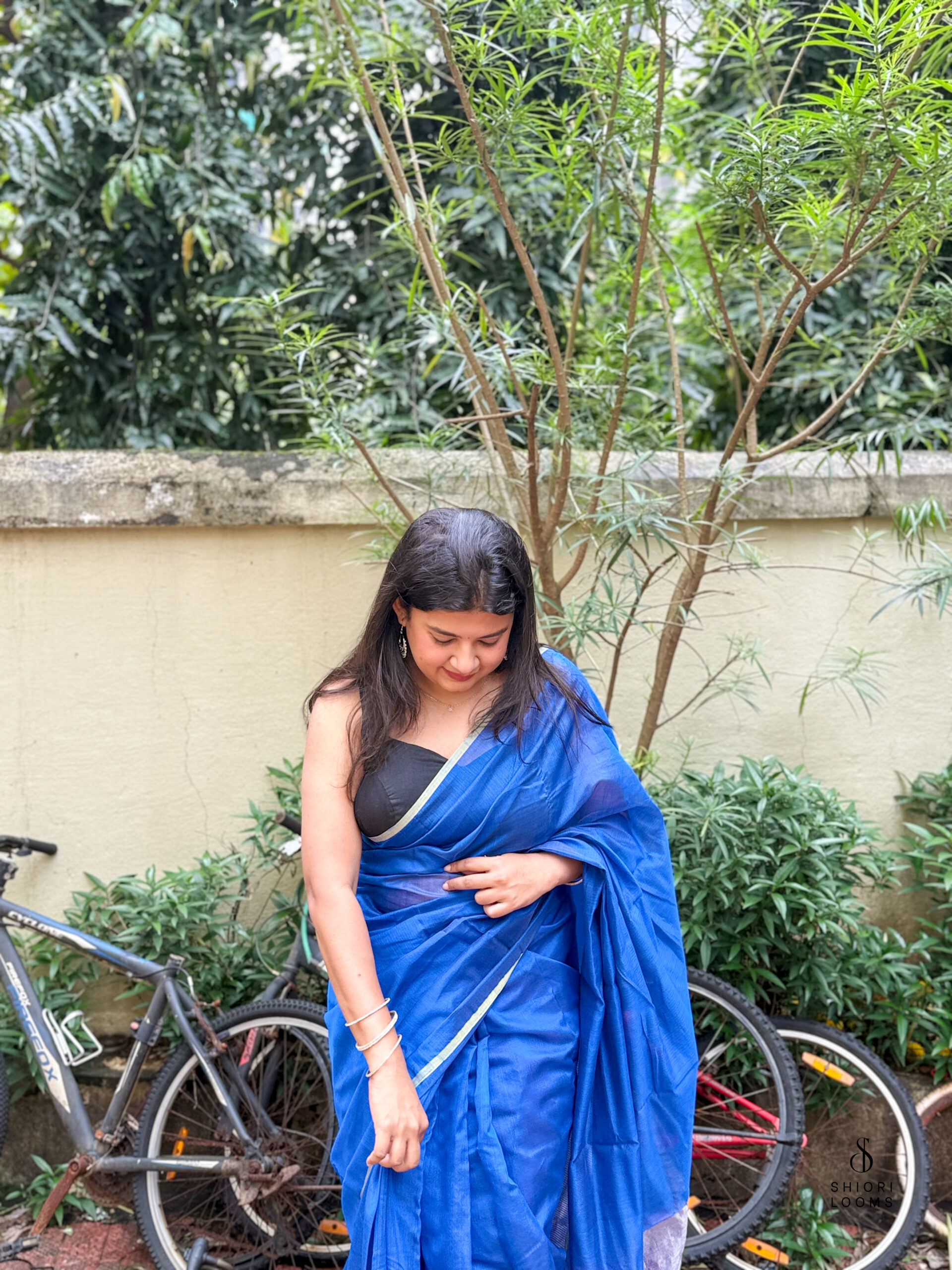 Handwoven Chanderi Silk Cotton Saree in Royal Blue