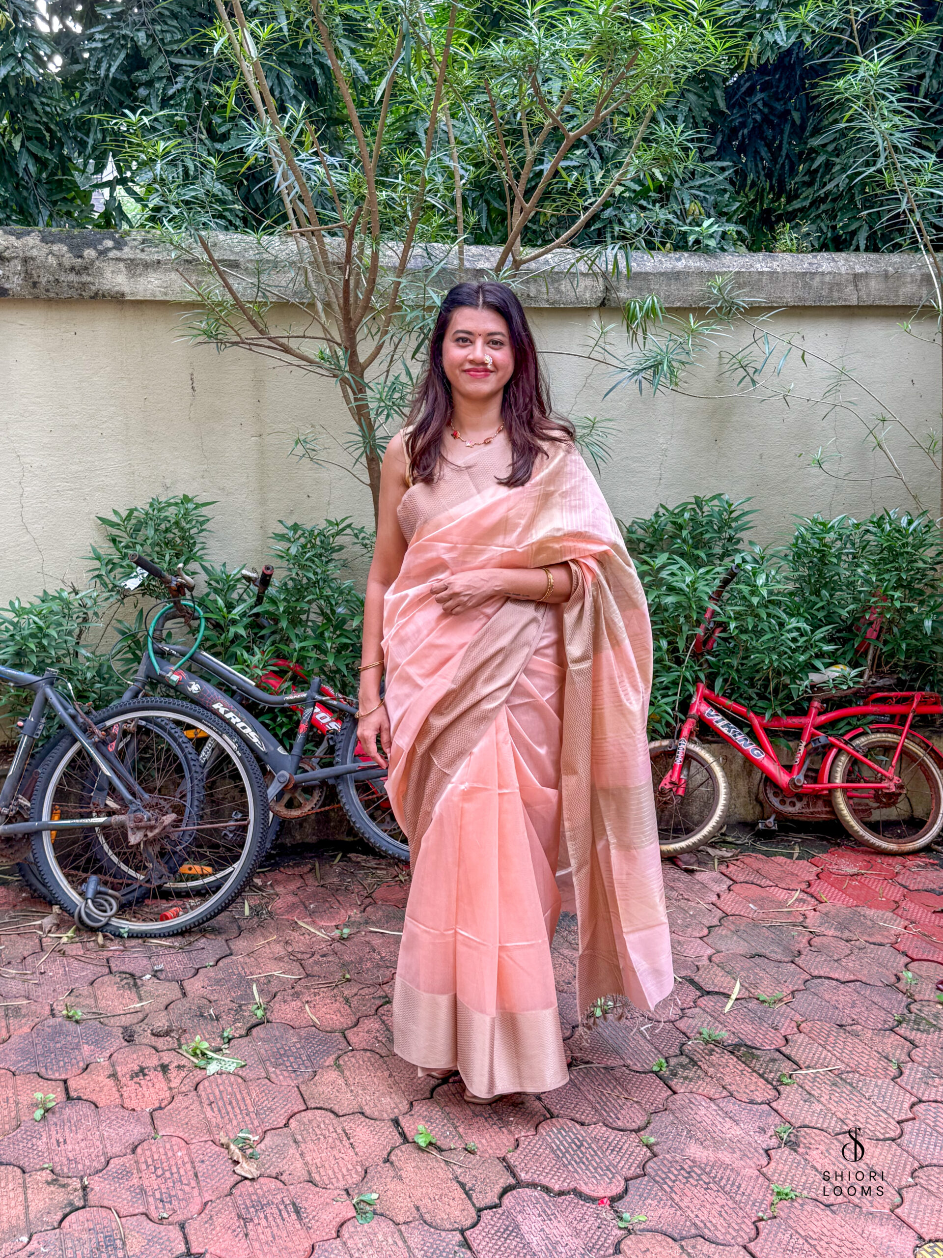 Handwoven Silk Cotton Maheshwari Saree in Pink